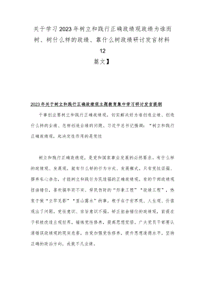 关于学习2023年树立和践行正确政绩观政绩为谁而树、树什么样的政绩、靠什么树政绩研讨发言材料【2篇文】.docx