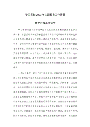 学习贯彻2023年主题教育工作开展情况汇报参考范文.docx