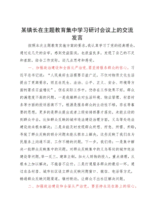 某镇长在主题教育集中学习研讨会议上的交流发言.docx