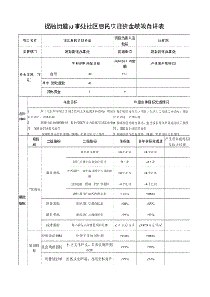 祝融街道办事处社区惠民项目资金绩效自评表.docx