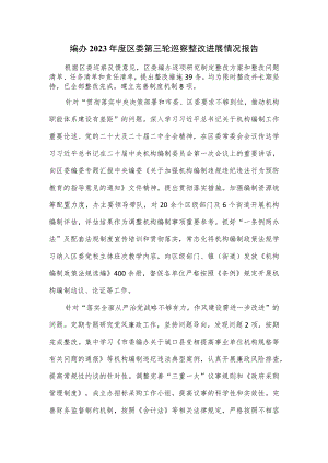 编办2023年度区委第三轮巡察整改进展情况报告.docx