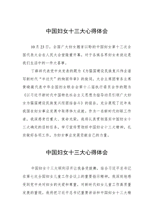 2023中国妇女十三大心得体会(18篇).docx