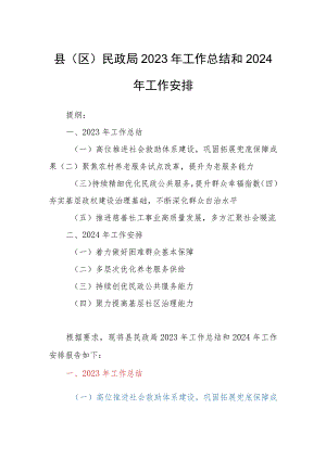 县（区）民政局2023年工作总结和2024年工作安排.docx