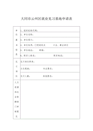 组织机构代码大同市云州区就业见习基地申请表.docx