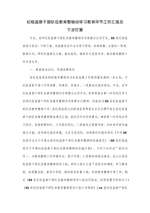 纪检监察干部队伍教育整顿动学习教育环节工作汇报及下步打算.docx