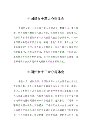 学习中国妇女第十三次全国代表大会精神心得体会（十一篇）.docx