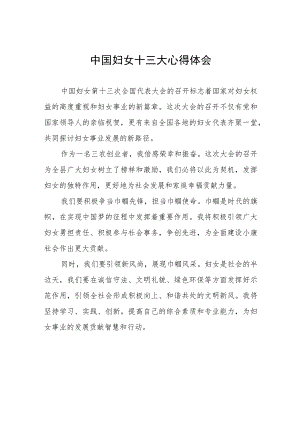 中国妇女第十三次全国代表大会的心得体会（十一篇）.docx