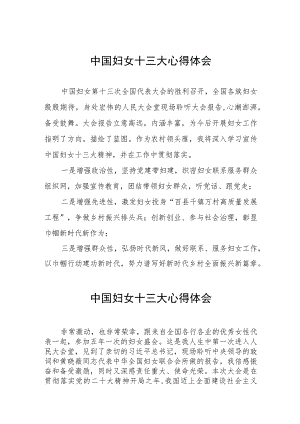 2023中国妇女十三大心得感悟（十一篇）.docx