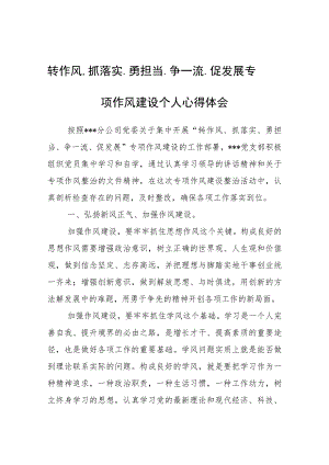 转作风、抓落实、勇担当、争一流、促发展专项作风建设个人心得体会心得体会.docx