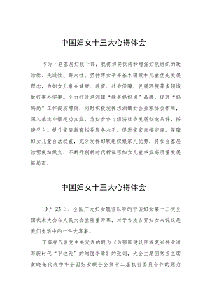 妇女干部学习中国妇女第十三次全国代表大会精神心得体会发言材料（十一篇）.docx