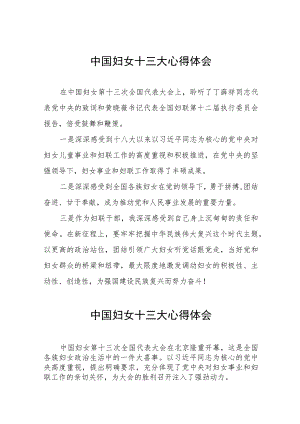 妇联学习中国妇女十三大精神的心得体会十七篇.docx