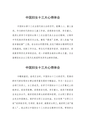 中国妇女十三大学习体会简短发言（十一篇）.docx