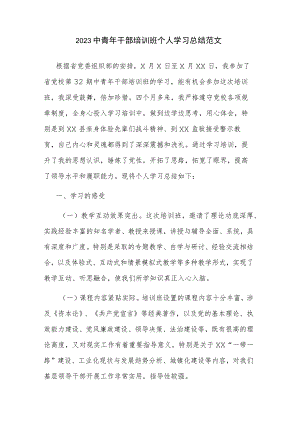 2023中青年干部培训班个人学习总结范文.docx