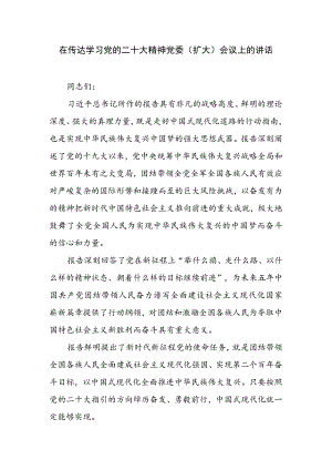 在传达学习党的二十大精神党委（扩大）会议上的讲话.docx