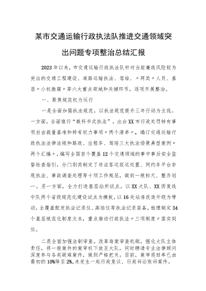 某市交通运输行政执法队推进交通领域突出问题专项整治总结汇报.docx