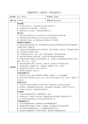 保健科科长（副科长）岗位说明书.docx