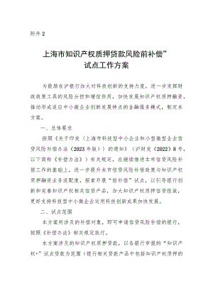 上海市知识产权质押贷款风险“前补偿”试点工作方案.docx