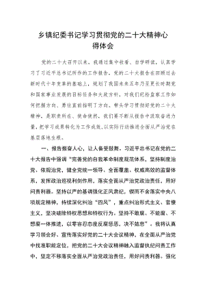 乡镇纪委书记学习贯彻党的二十大精神心得体会.docx