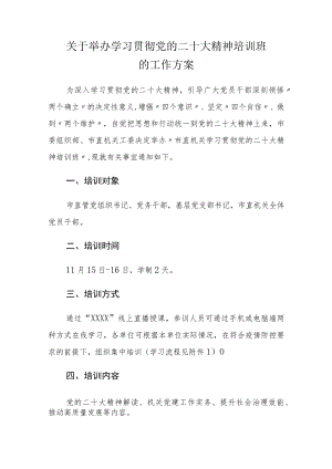 关于举办学习贯彻党的二十大精神培训班的工作方案.docx