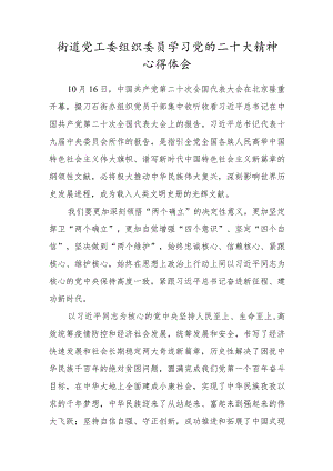 街道党工委组织委员学习党的二十大精神心得体会.docx