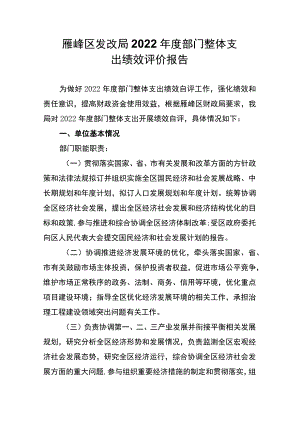 雁峰区发改局2022年度部门整体支出绩效评价报告.docx