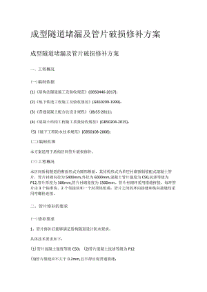 成型隧道堵漏及管片破损修补实施方案.docx