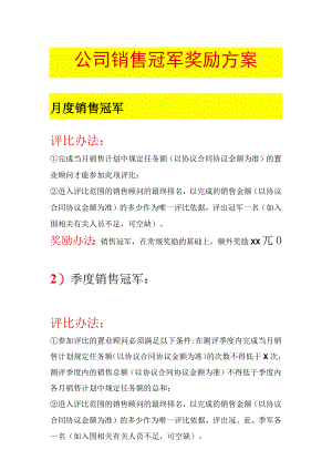 办公文档范本公司销售冠军奖励方案.docx