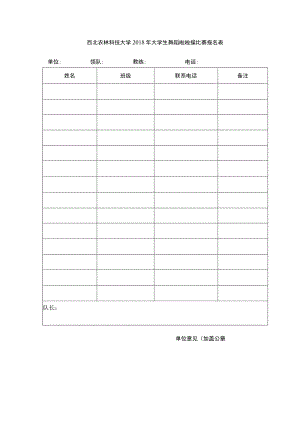西北农林科技大学2018年大学生舞蹈啦啦操比赛报名表.docx