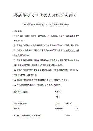 某新能源公司优秀人才综合考评表.docx