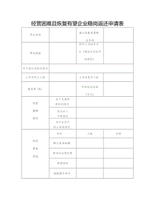 经营困难且恢复有望企业稳岗返还申请表.docx