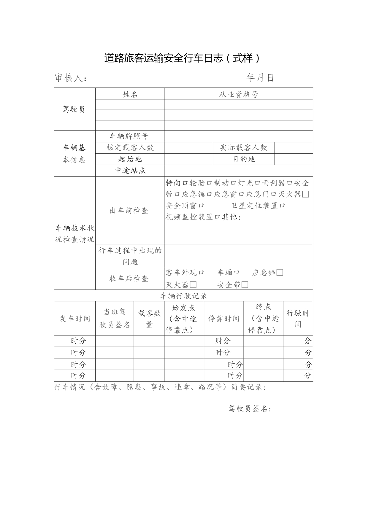 道路旅客运输安全行车日志式样.docx_第1页