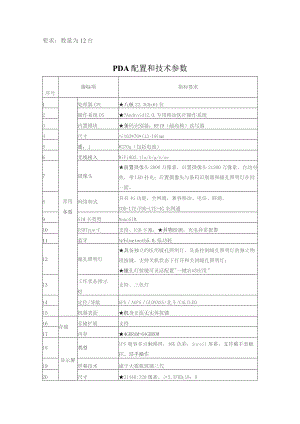 要求数量为12台PDA配置和技术参数.docx