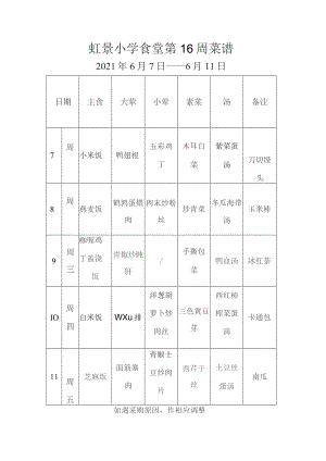 虹景小学食堂第16周菜谱.docx