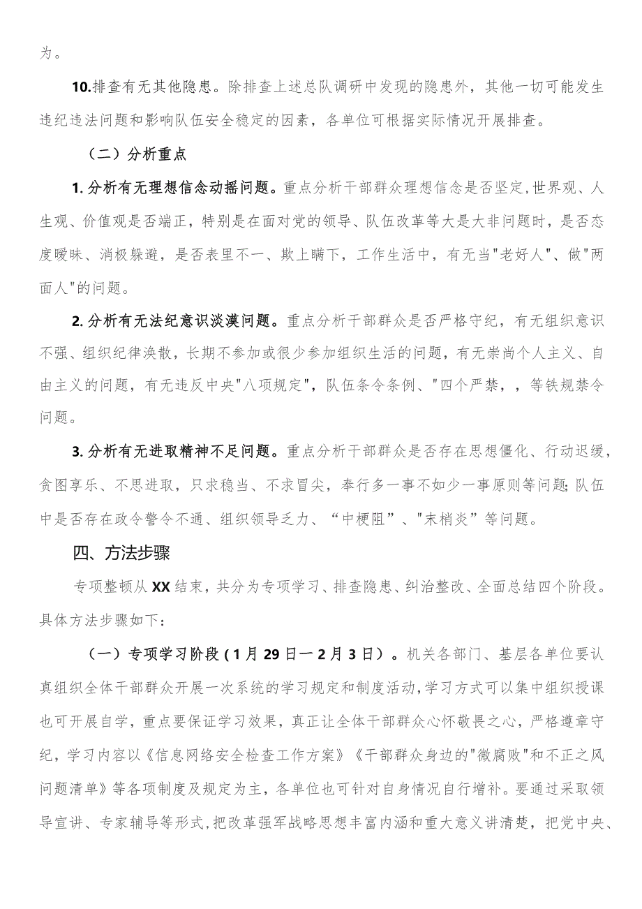 预防和纠治队伍违纪违法倾向性及干部群众思想状况专项排查整治方案 .docx_第3页
