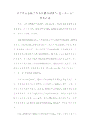 学习领会金融工作会议精神解读“一行一局一会”信息心得.docx