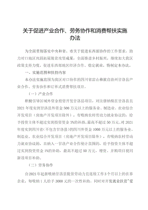 关于促进产业合作、劳务协作和消费帮扶实施办法.docx