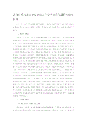 某市财政局第三季度党建工作专项督查问题整改情况报告.docx