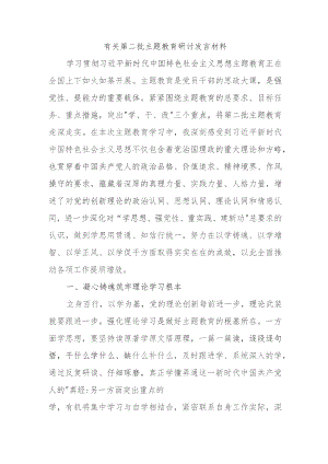 有关第二批主题教育研讨发言材料.docx