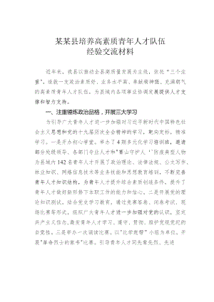 某某县培养高素质青年人才队伍经验交流材料.docx