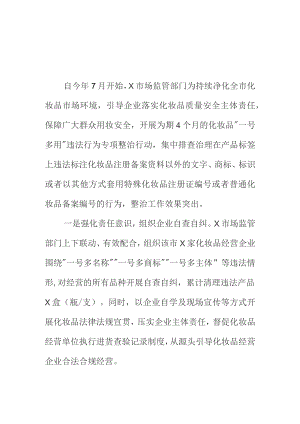 X市场监管部门开展化妆品“一号多用”专项整治工作总结.docx