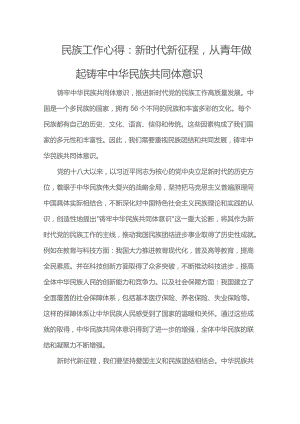 民族工作心得：新时代新征程从青年做起铸牢中华民族共同体意识.docx