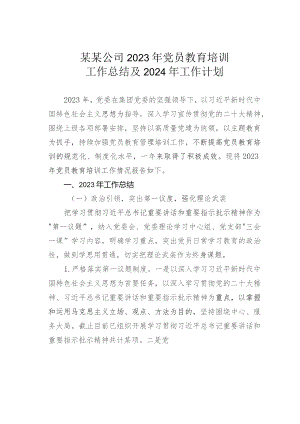 某某公司2023年党员教育培训工作总结及2024年工作计划.docx