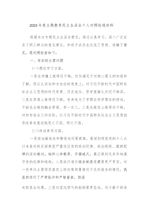 2023年度主题教育民主生活会个人对照检视材料内容.docx