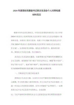 2024年度高校党委副书记民主生活会个人对照检查材料范文.docx