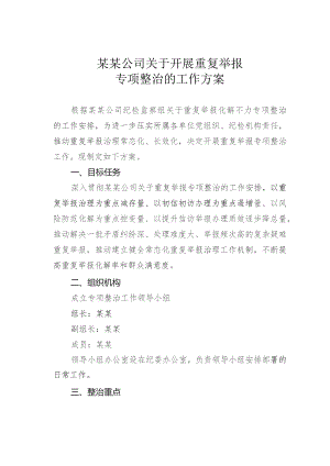 某某公司关于开展重复举报专项整治的工作方案.docx