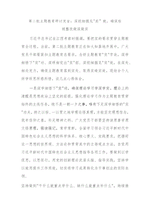 第二批主题教育研讨发言：深挖细掘见“实”效确保检视整改做深做实.docx