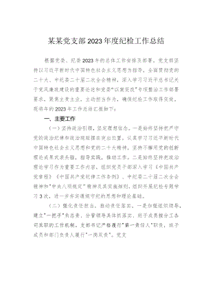 某某党支部2023年度纪检工作总结.docx