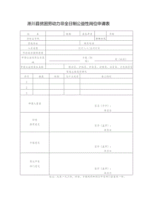 淅川县贫困劳动力非全日制公益性岗位申请表.docx