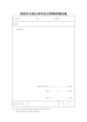 西安交大硕士学位论文预答辩情况表.docx