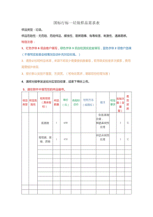 国标行标—垃圾样品需求表.docx